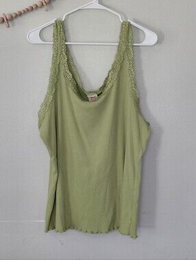 Y2K Plus Size Green Lace Ribbed Coquette Cami Ruffle Hem Size 22w/24w